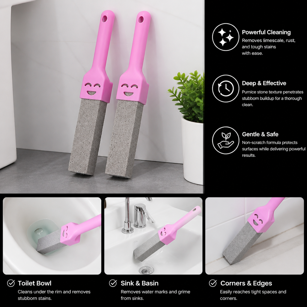 Extra-Long Handle Pumice Stone Toilet Cleaner for Limescale & Stubborn Stains