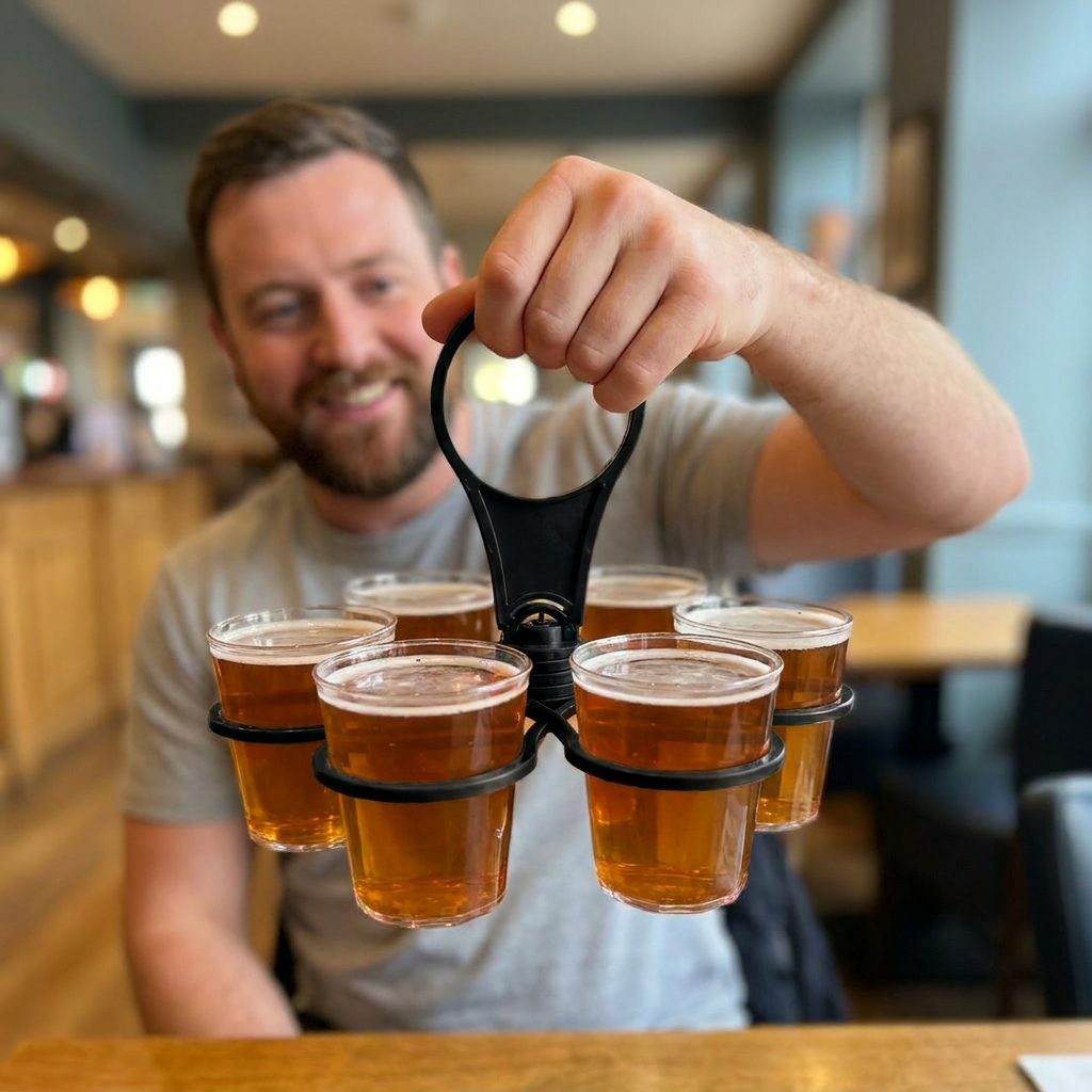 Foldable, Rotating Cup Holder – with 6 slots for glasses & cups, ideal for on the go
