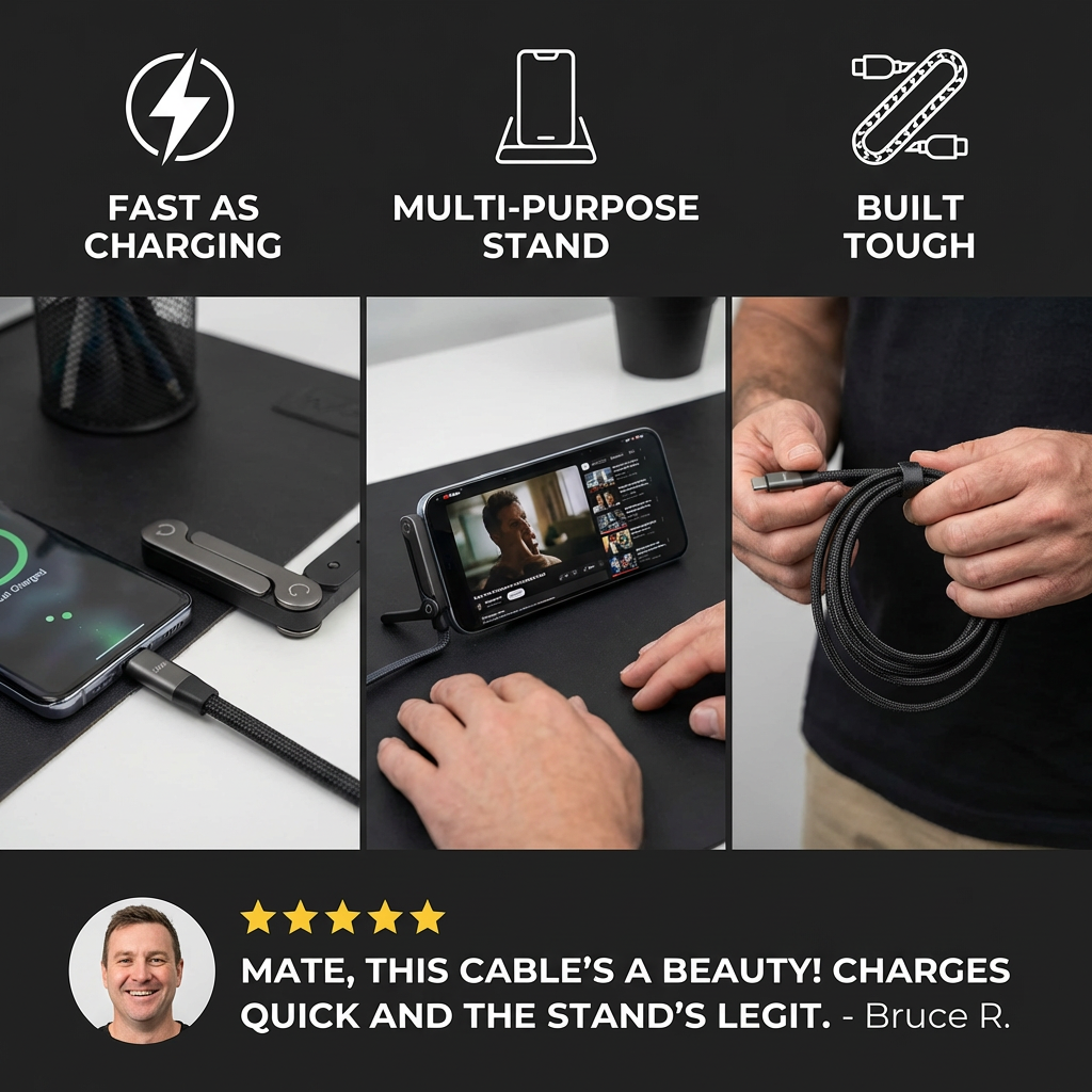 2-in-1 Foldable Fast Charging Cable & Phone Stand