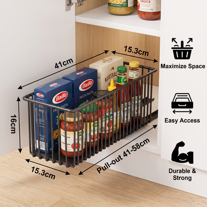 Space-Saving Pull-Out Carbon Steel Storage Basket & Cabinet Organizer