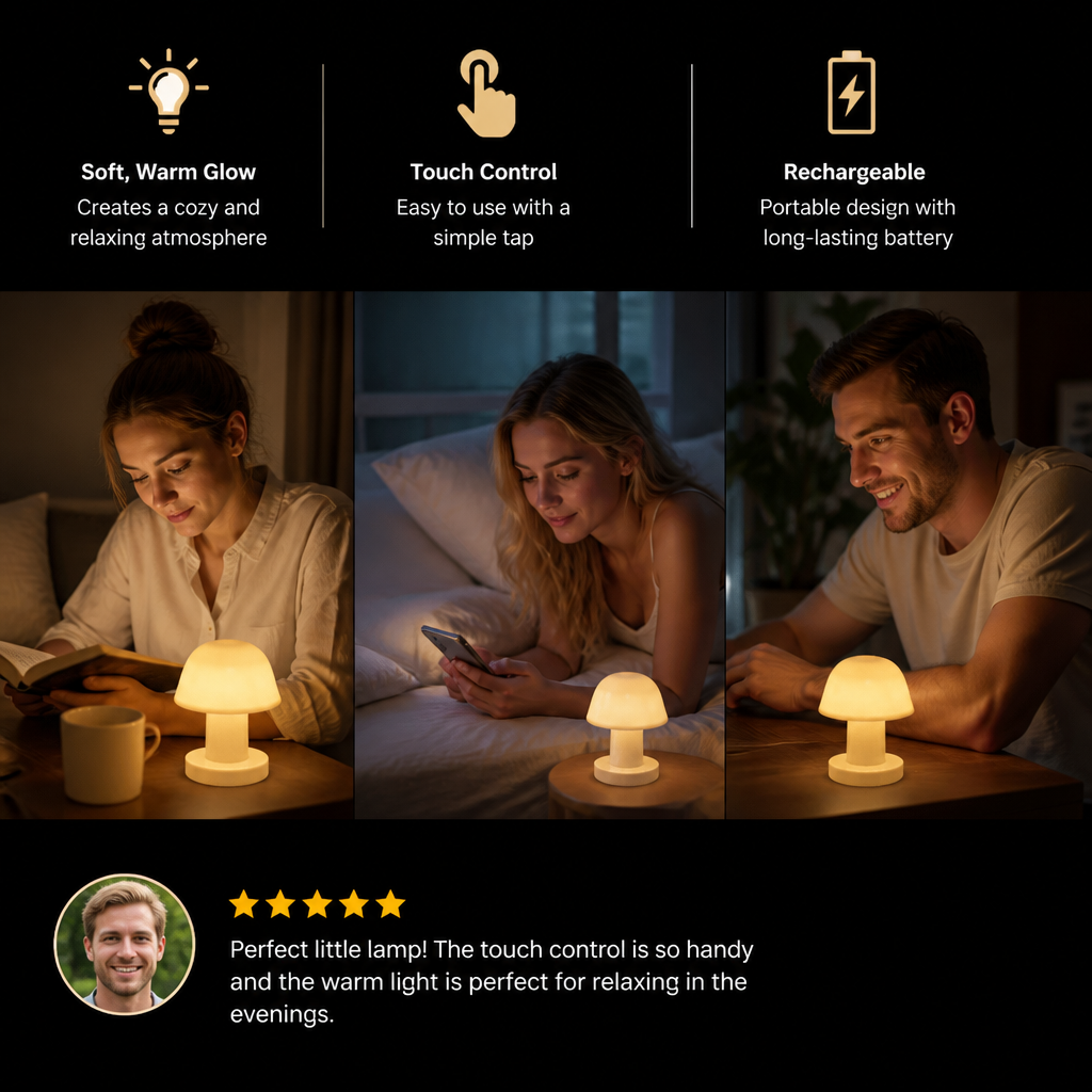Mini Rechargeable LED Mushroom Table Lamp with Touch Control