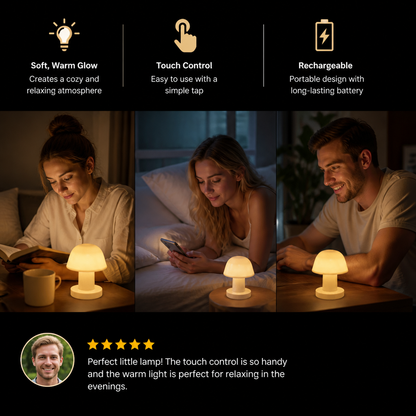 Mini Rechargeable LED Mushroom Table Lamp with Touch Control
