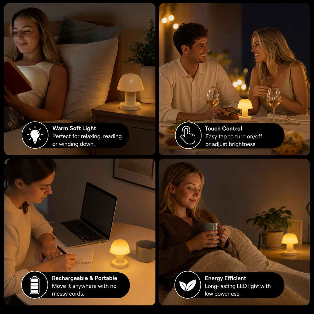 Mini Rechargeable LED Mushroom Table Lamp with Touch Control