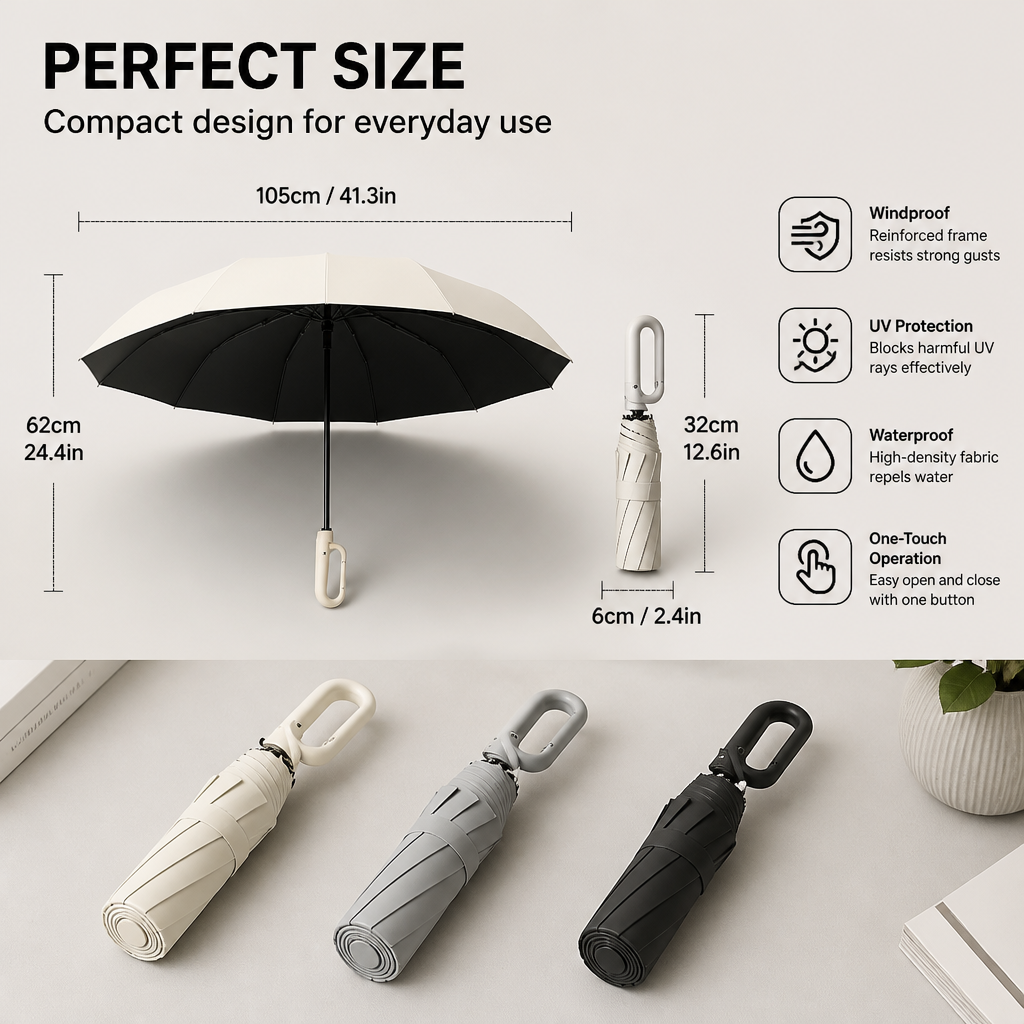 Premium Automatic Folding Umbrella for Sun & Rain – Compact & Windproof