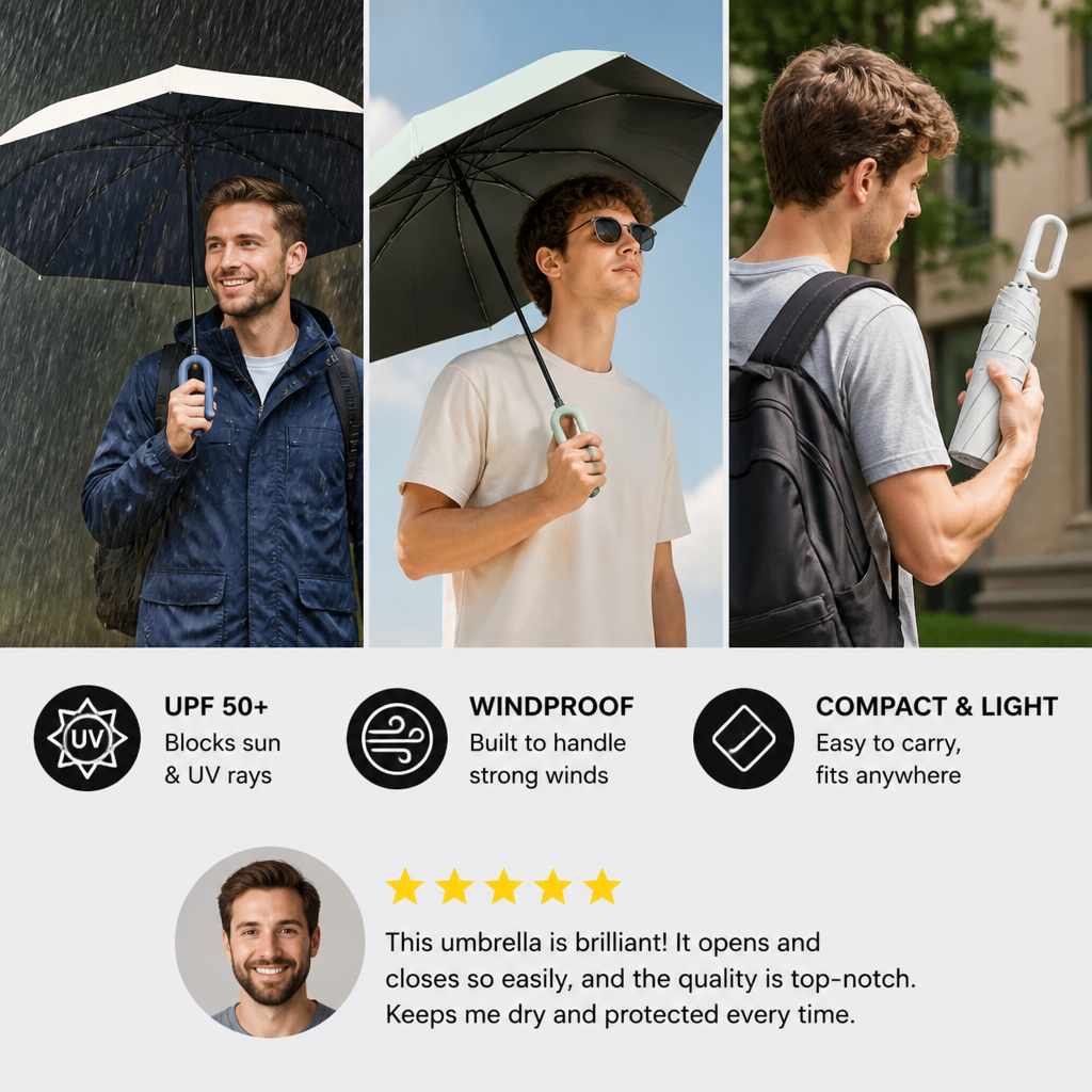 Premium Automatic Folding Umbrella for Sun & Rain – Compact & Windproof