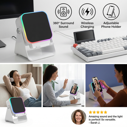 Multifunctional Bluetooth Speaker – With Lighting, Wireless Charging and Adjustable Phone Holder