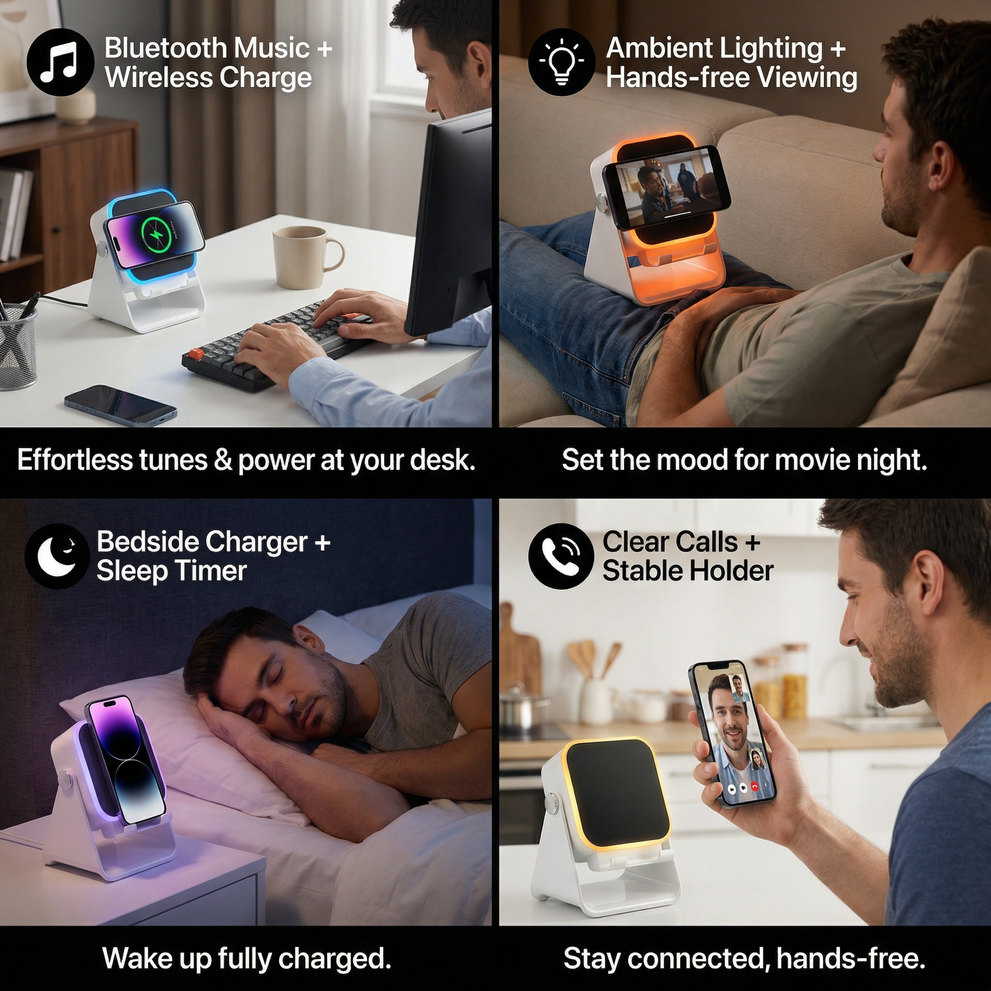 Multifunctional Bluetooth Speaker – With Lighting, Wireless Charging and Adjustable Phone Holder