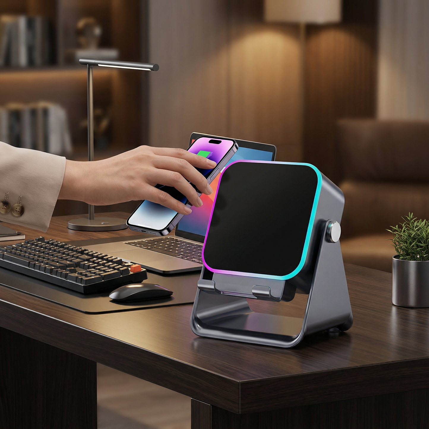 Multifunctional Bluetooth Speaker – With Lighting, Wireless Charging and Adjustable Phone Holder