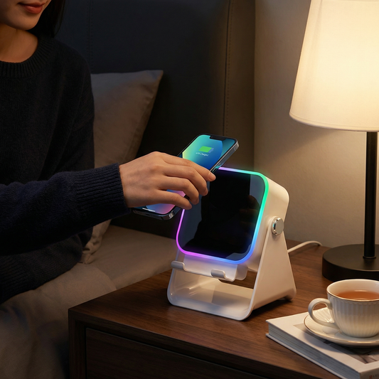 Multifunctional Bluetooth Speaker – With Lighting, Wireless Charging and Adjustable Phone Holder
