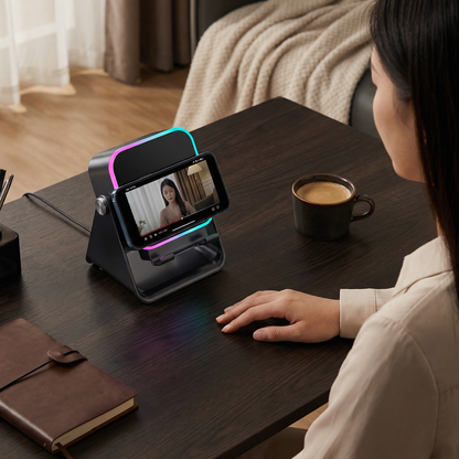 Multifunctional Bluetooth Speaker – With Lighting, Wireless Charging and Adjustable Phone Holder