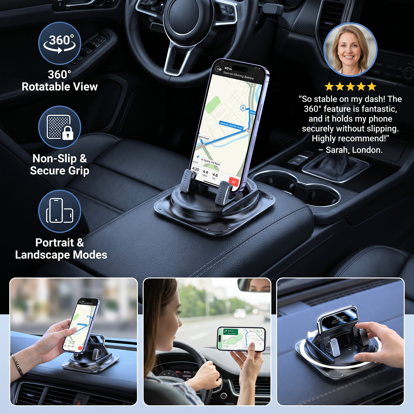 Car Phone Holder – Non-Slip Smartphone Mount for Dashboard & Center Console