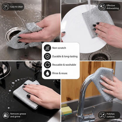 Reusable Non-Scratch Wire Dishcloths for Multipurpose Kitchen Cleaning