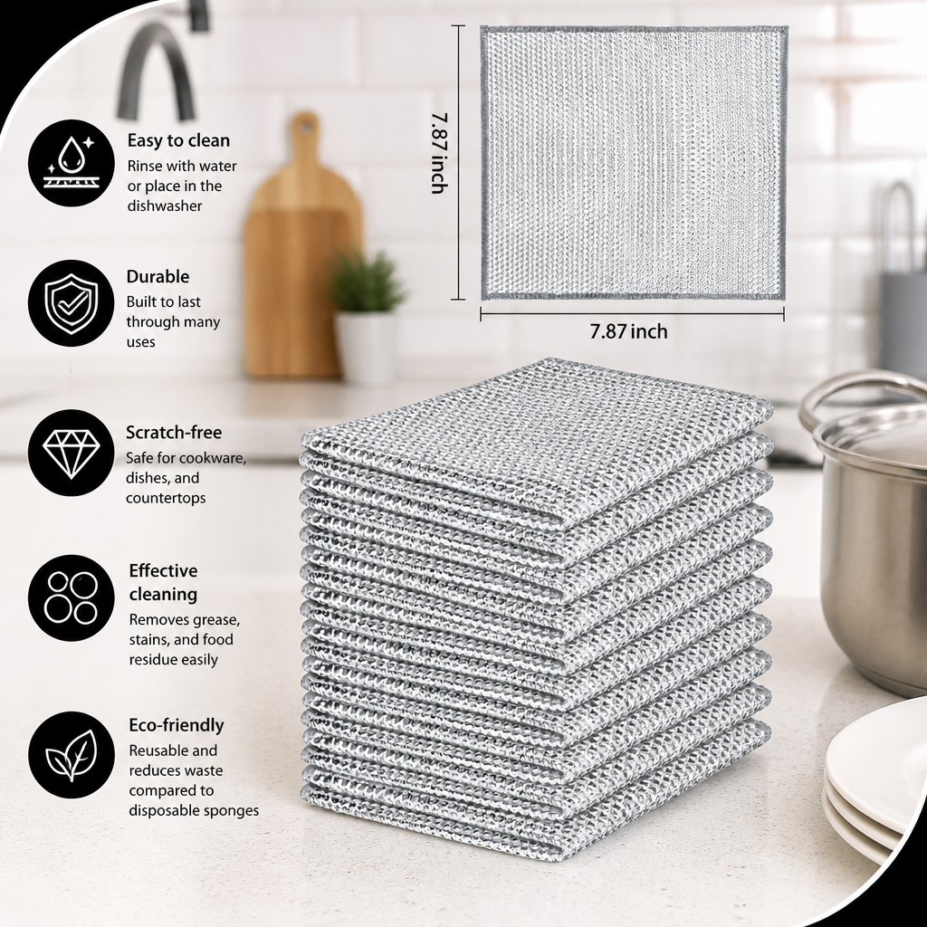 Reusable Non-Scratch Wire Dishcloths for Multipurpose Kitchen Cleaning