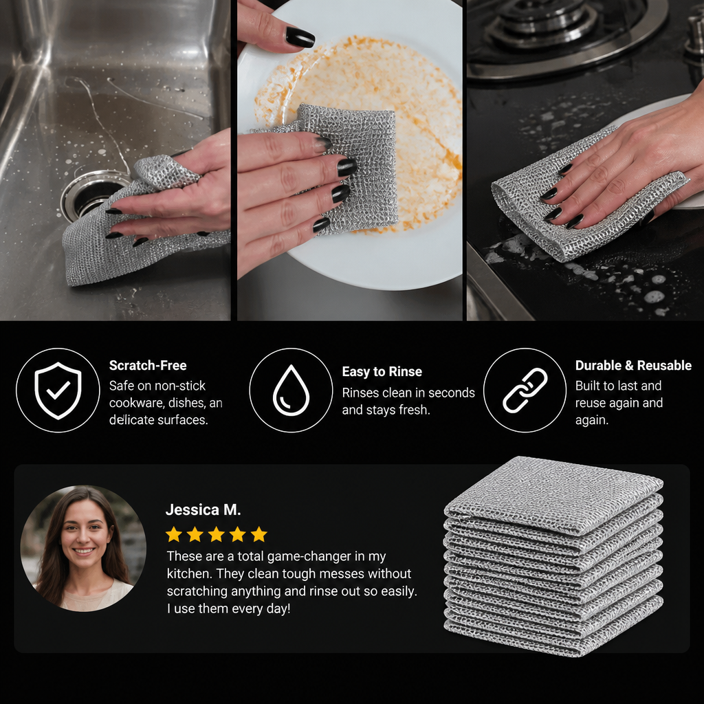 Reusable Non-Scratch Wire Dishcloths for Multipurpose Kitchen Cleaning