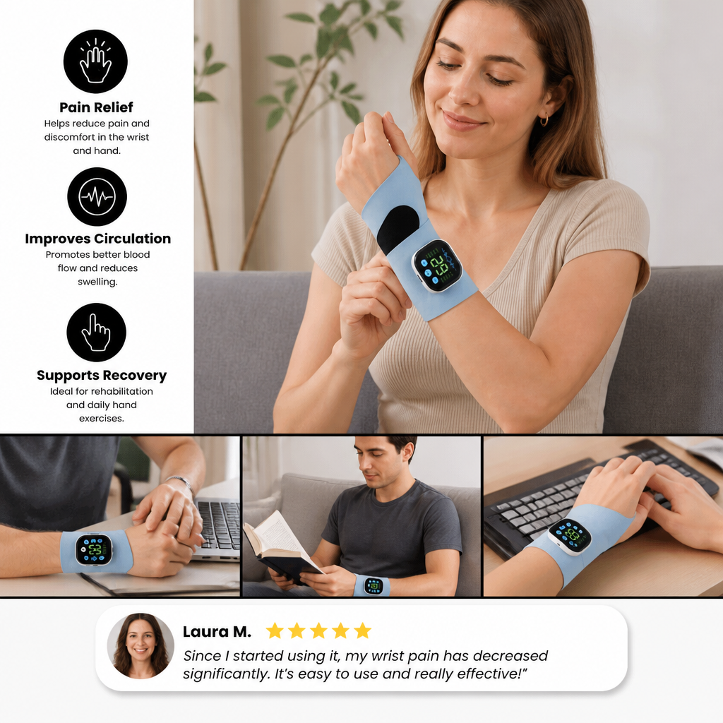 EMS Hand & Wrist Massager with 10 Modes for Pain Relief