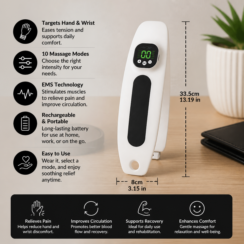 EMS Hand & Wrist Massager with 10 Modes for Pain Relief