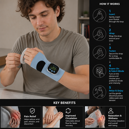 EMS Hand & Wrist Massager with 10 Modes for Pain Relief