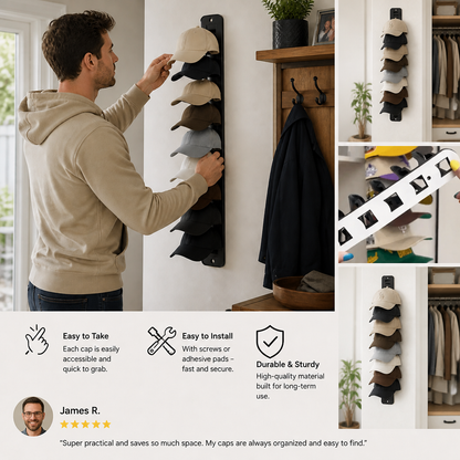 Wall-Mounted Hat Organizer – Holds Up to 20 Caps
