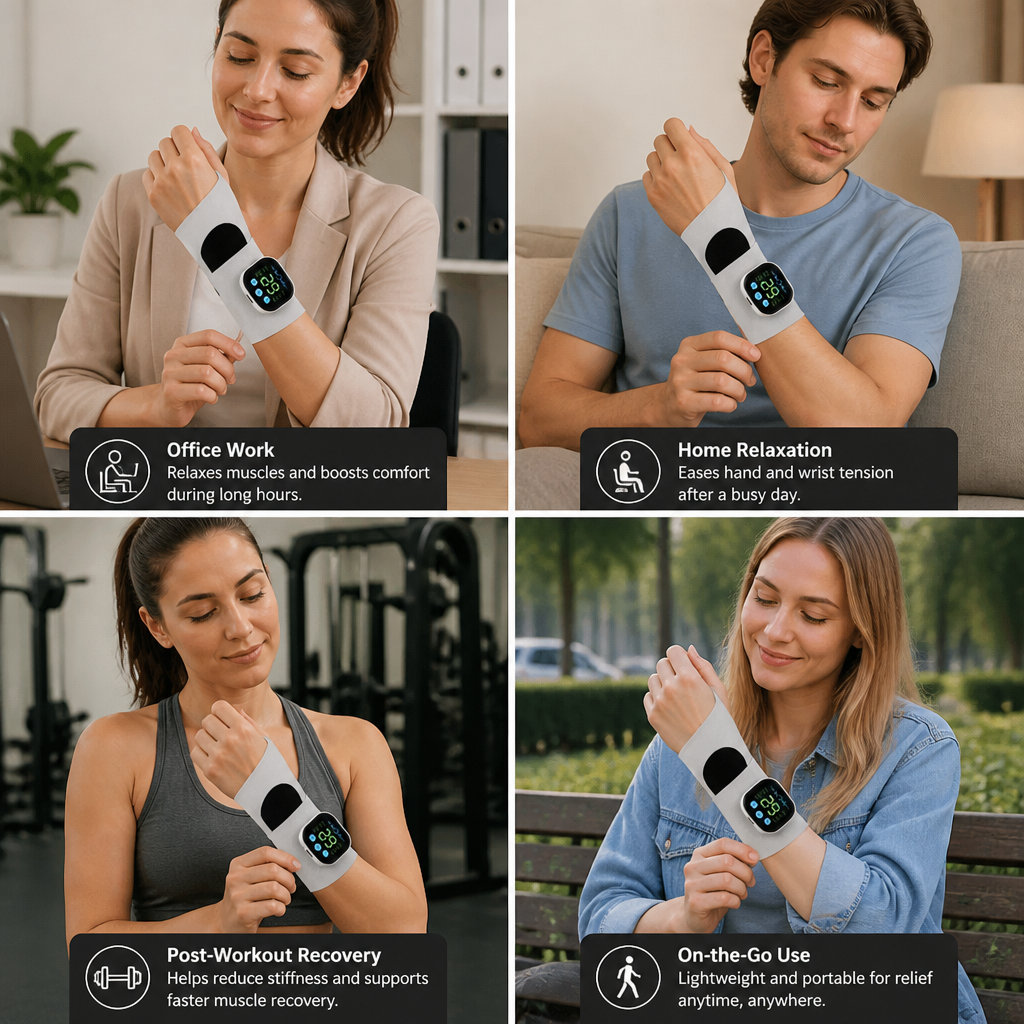 EMS Hand & Wrist Massager with 10 Modes for Pain Relief