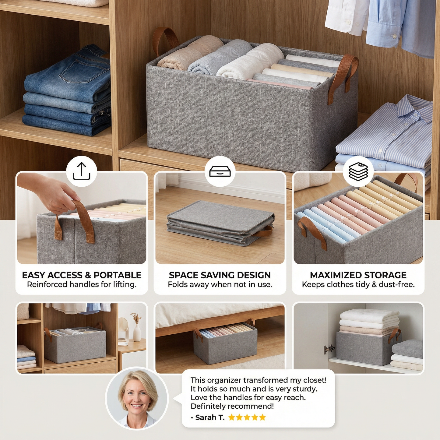 Foldable Clothes Organiser Box with Handles