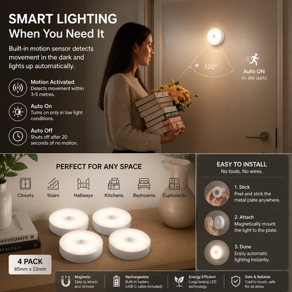 Rechargeable LED Sensor Light (4-Pack) – Magnetic and Automatic for Versatile Use