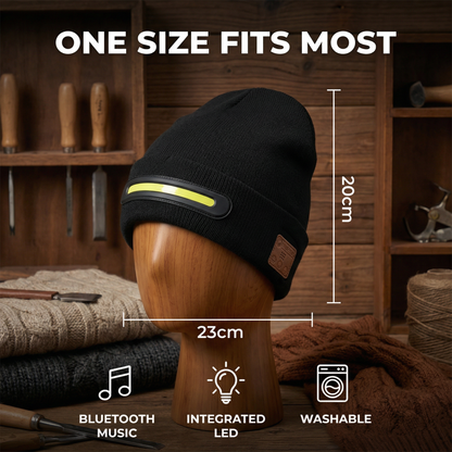 Warm Hat with Integrated Bluetooth Headphones and LED light strip