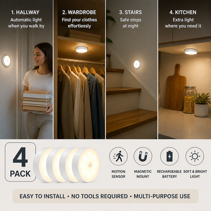 Rechargeable LED Sensor Light (4-Pack) – Magnetic and Automatic for Versatile Use