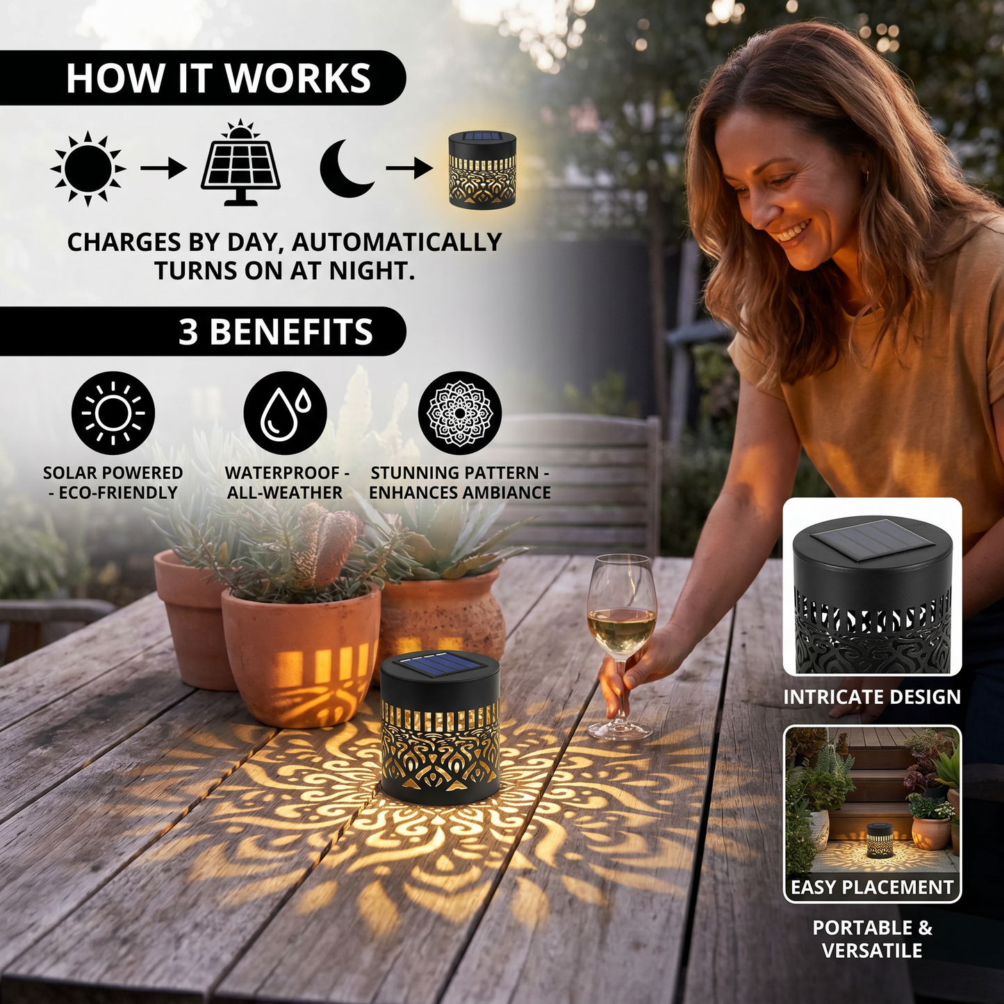 Colorful Solar Mandala Garden Light – Waterproof Outdoor LED Wall Projection Lantern
