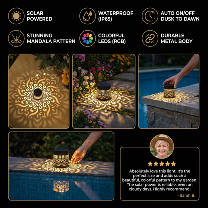 Colorful Solar Mandala Garden Light – Waterproof Outdoor LED Wall Projection Lantern