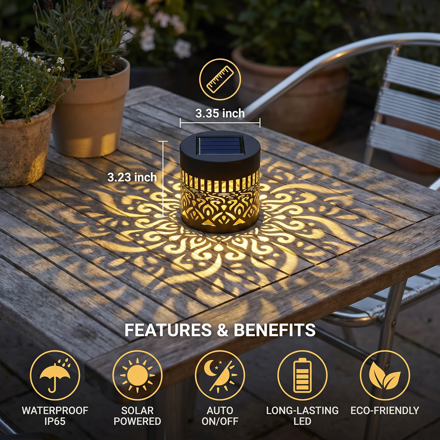 Colorful Solar Mandala Garden Light – Waterproof Outdoor LED Wall Projection Lantern