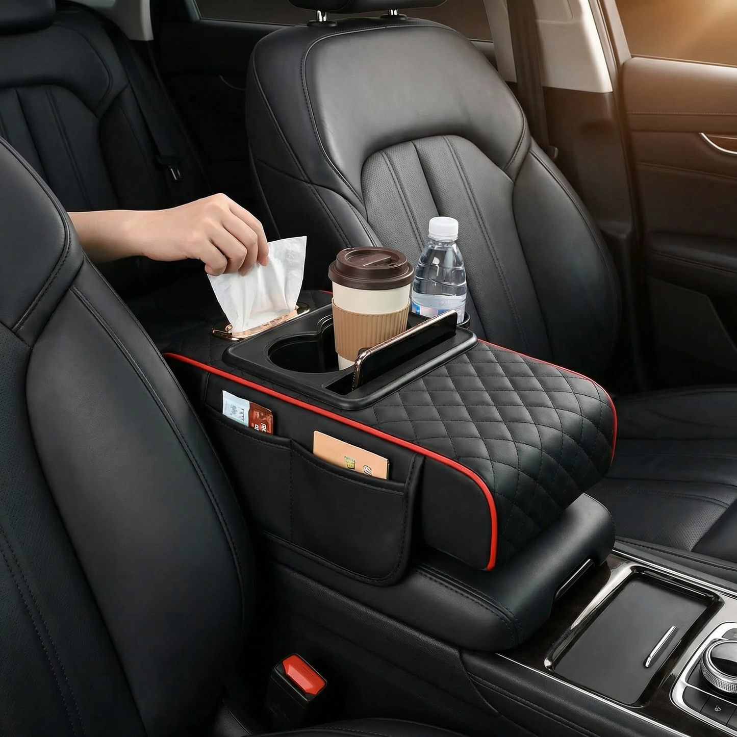 Multifunctional Car Armrest with Cup Holder & Storage