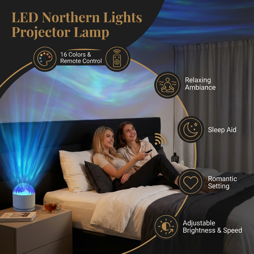 LED Northern Lights Projector Lamp – 16 Colors & Remote Control