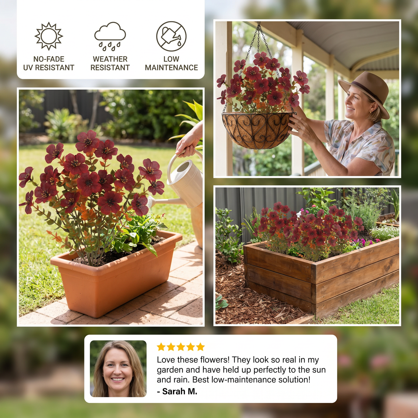 EverBloom No-Fade Artificial Wildflower Bouquet for Outdoor Planters