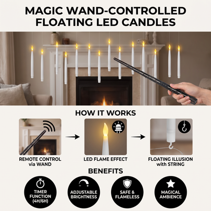 Magic Wand-Controlled Floating LED Candles