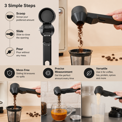 Multi Purpose Measuring Scoop with Sliding Lid for Easy Pouring