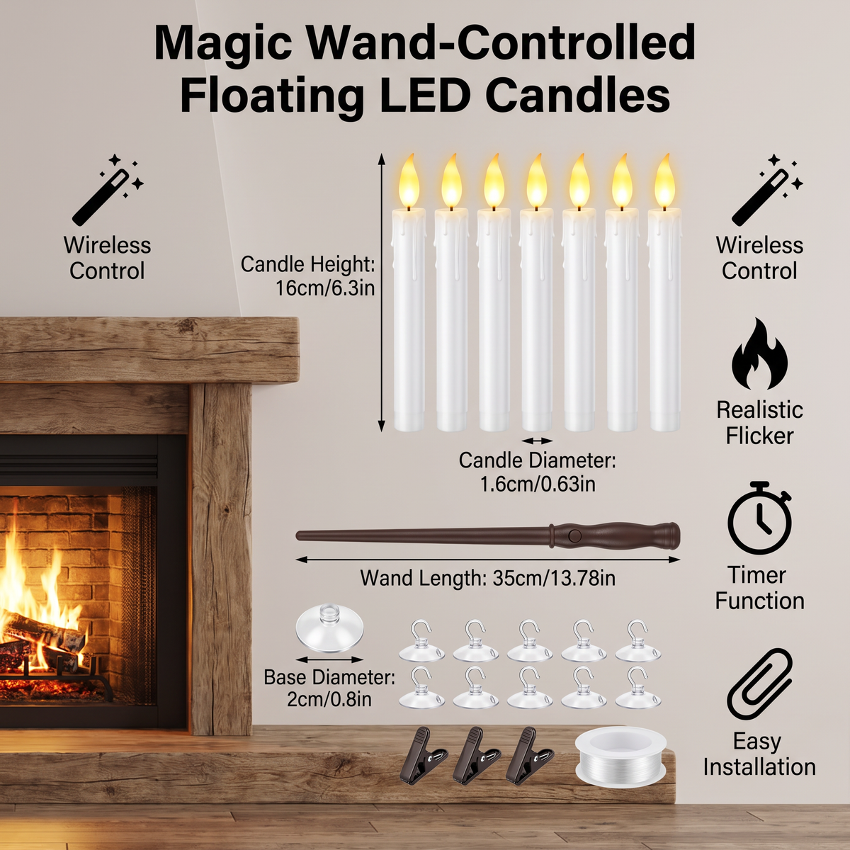 Magic Wand-Controlled Floating LED Candles