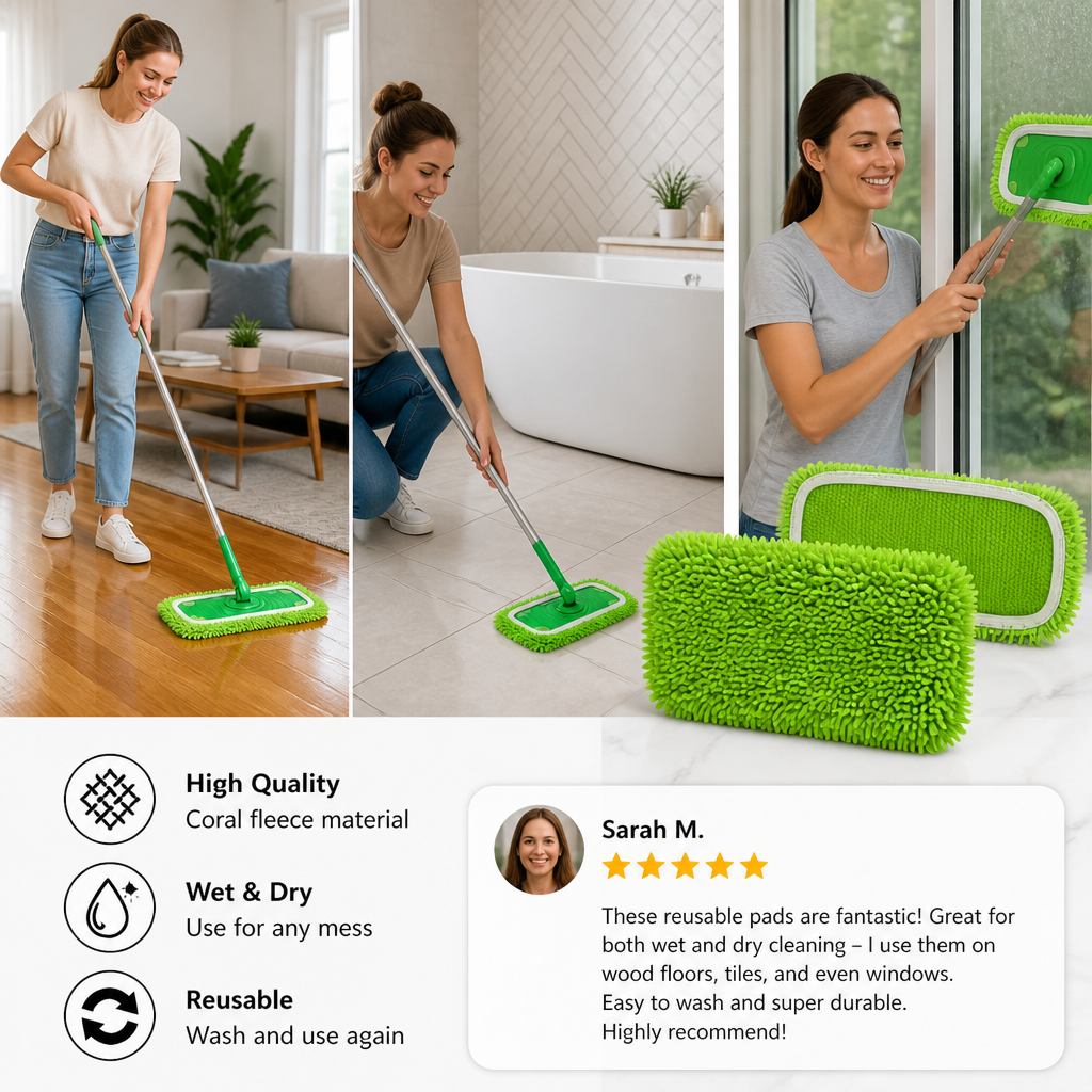 Reusable Microfiber Mop Pads for Swiffer Sweeper – Washable Wet & Dry Floor Cleaning Refills
