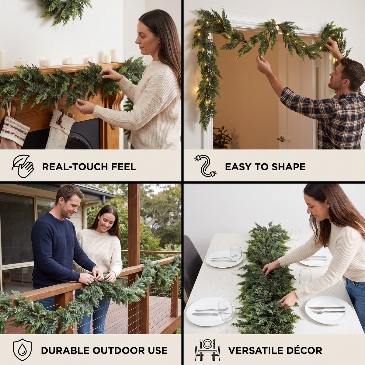 Real-Touch Artificial Cedar & Pine Garland with Pine Cones – Christmas Greenery Décor