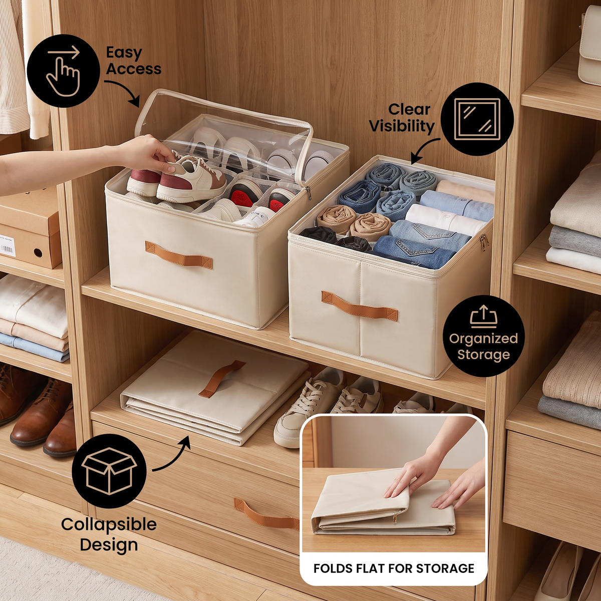 Collapsible Shoe Organizer with Easy-Access Design for Wardrobe Storage