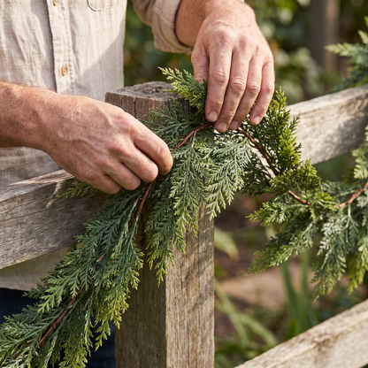 Real-Touch Artificial Cedar & Pine Garland with Pine Cones – Christmas Greenery Décor