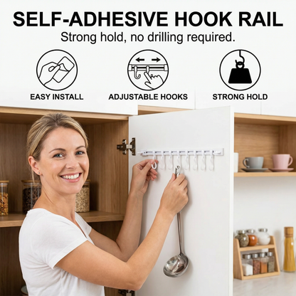 Self-Adhesive Hook Rail for Kitchen and Bathroom – Strong hold and no drilling required (2 pieces)