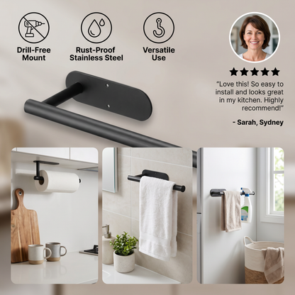 Modern Stainless Steel Roll Holder – Drill-Free Mount for Versatile Use