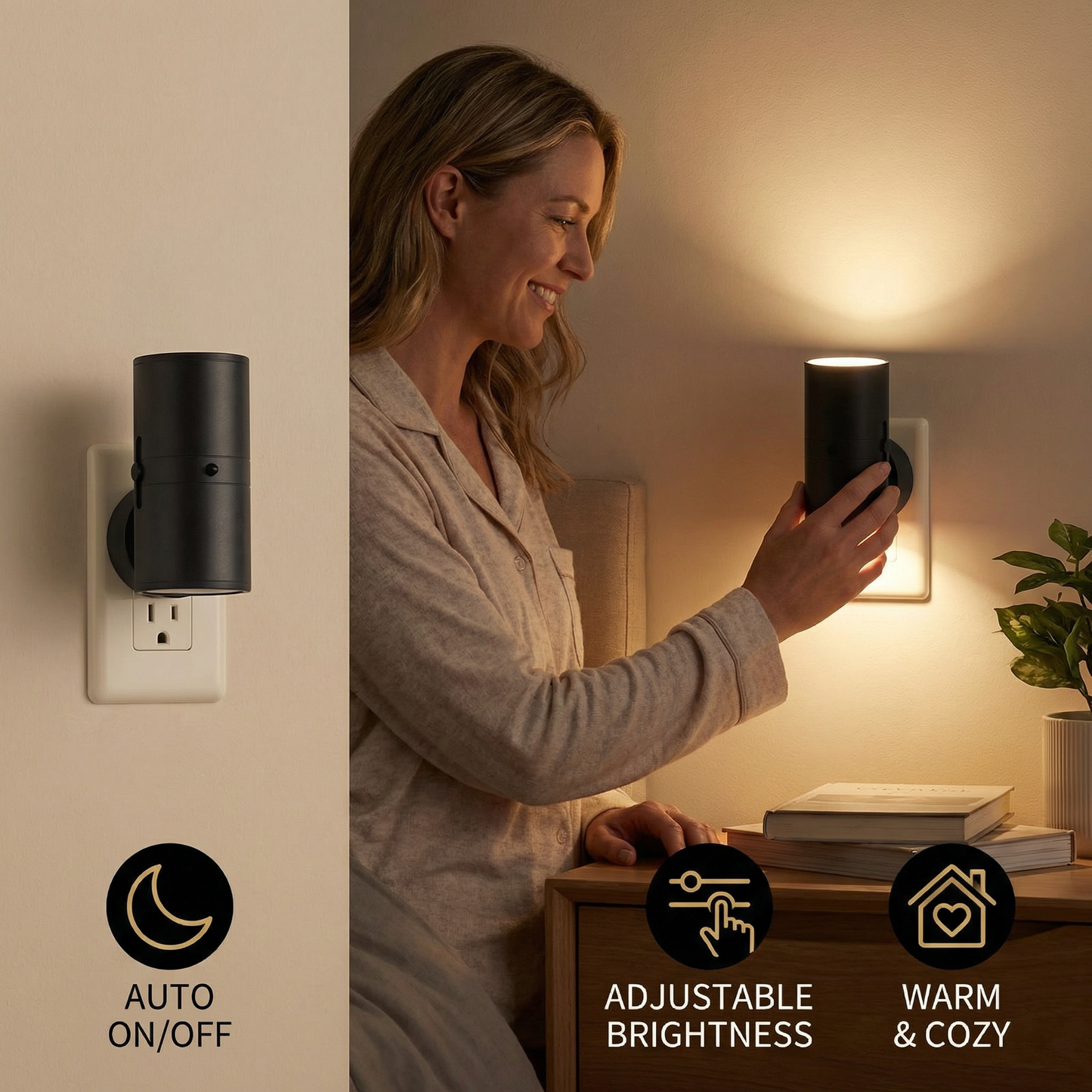LED Plug-in Night Light – Dimmable with Light Sensor for a Cozy Home