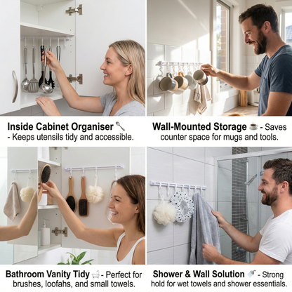 Self-Adhesive Hook Rail for Kitchen and Bathroom – Strong hold and no drilling required (2 pieces)
