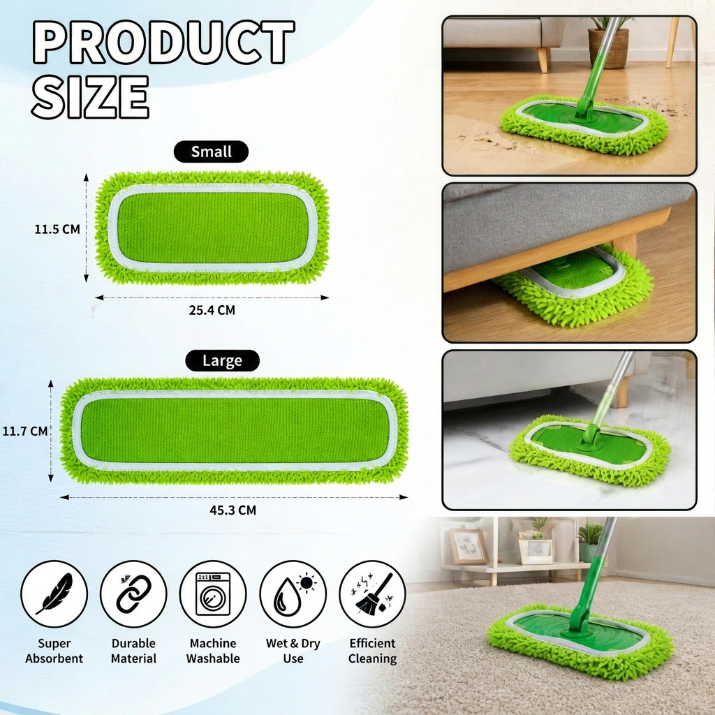 Reusable Microfiber Mop Pads for Swiffer Sweeper – Washable Wet & Dry Floor Cleaning Refills