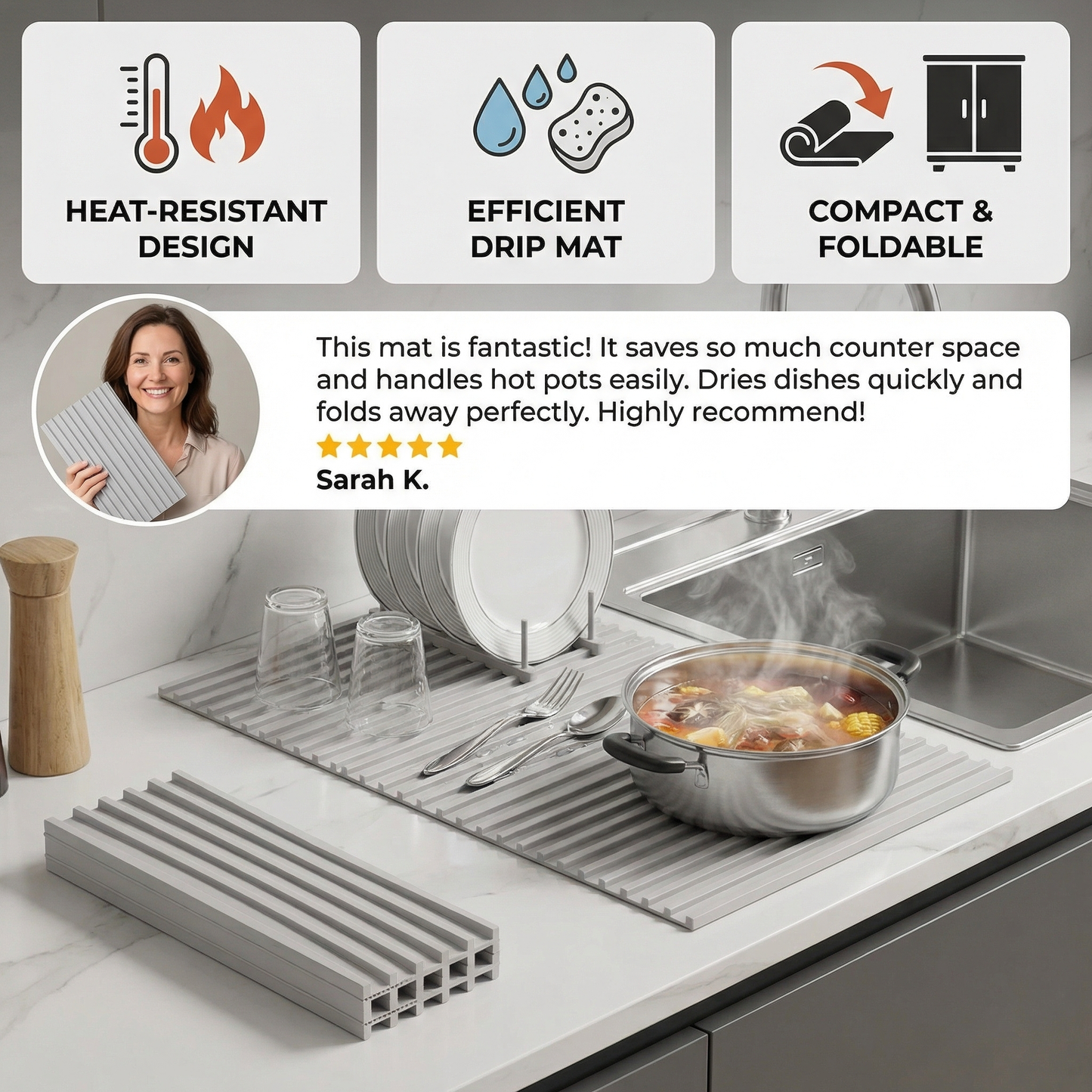 Foldable Silicone Drip Mat – Heat-Resistant Design