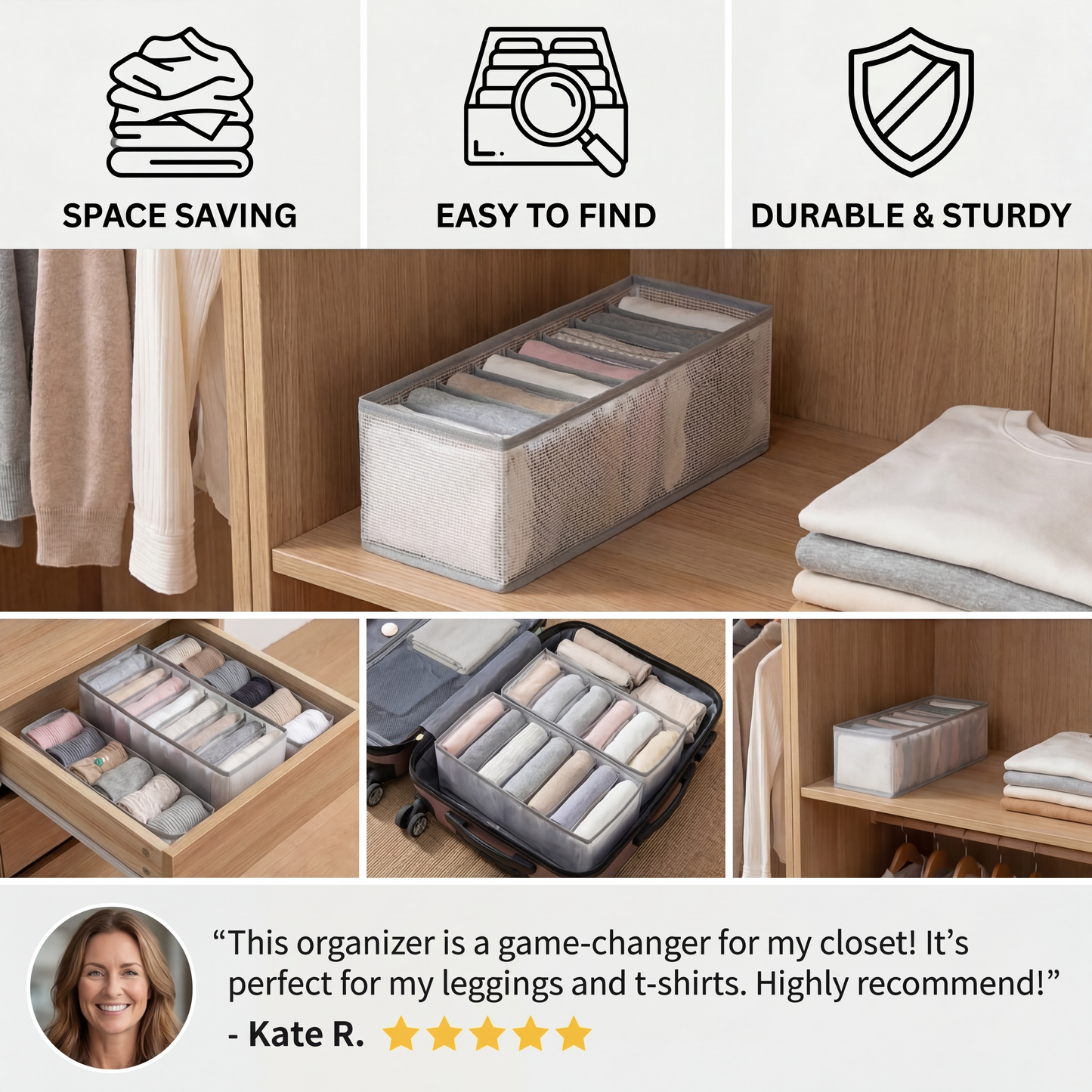 Foldable Clothes Organizer Box with Handles