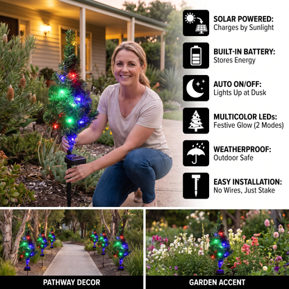 Solar Christmas Tree Stake Lights with Multicolor LEDs