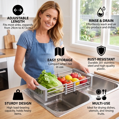 Adjustable Over-the-Sink Dish Drying Rack & Produce Drainer