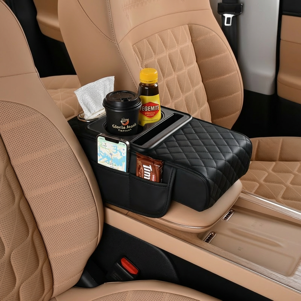 Multifunctional Car Armrest with Cup Holder & Storage